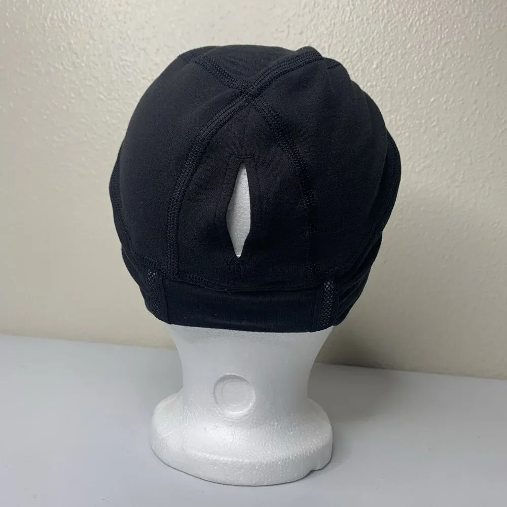 Lululemon Hat Skull Cap Black Reflective Ponytail Brisk Run Toque Beanie Sz OS